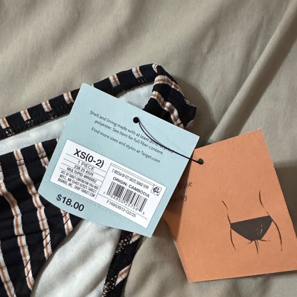 Shade & Shore Black and Tan Striped Bikini Bottom - Picture 2 of 2